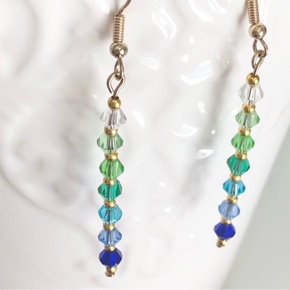 New Handmade Cool Colourful Beaded Dangle Earrings Beach Blue Teal Green Unique - Picture 4 of 8